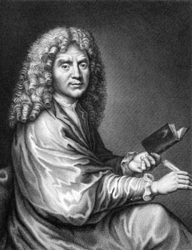 Moliere (1622-1676) on engraving from 1859. French playwright and actor, one of the greatest masters of comedy in Western literature. Engraved by Nordheim and published in Meyers Konversations-Lexikon, Germany,1859.