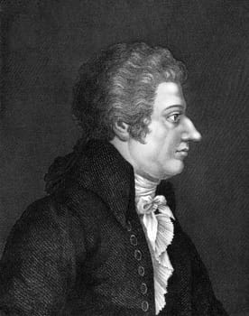 Wolfgang Amadeus Mozart (1756-1791) on engraving from 1859. One of the most significant and influential composers of classical music. Engraved by unknown artist and published in Meyers Konversations-Lexikon, Germany,1859.