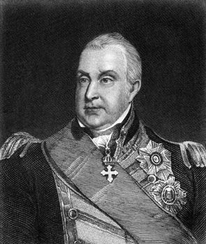 Edward Pellew, 1st Viscount Exmouth (1757-1833) on engraving from 1859.  British naval officer. Engraved by unknown artist and published in Meyers Konversations-Lexikon, Germany,1859.