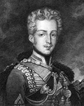Ferdinand Philippe, Duke of Orleans (1810-1842) on engraving from 1859. Eldest son of Louis Philippe I. Engraved by G.Metzer and published in Meyers Konversations-Lexikon, Germany,1859.
