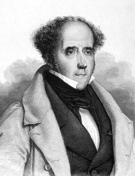 Francois Rene de Chateaubriand (1768-1848) on engraving from 1859. French writer, politician, diplomat and historian. Engraved by unknown artist and published in Meyers Konversations-Lexikon, Germany,1859.