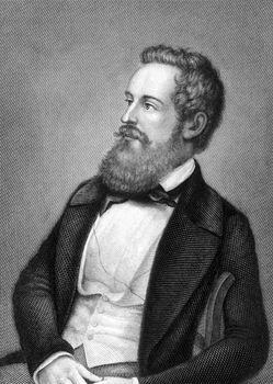 Franz Schuselka (1811-1886) on engraving from 1859. Politician of the Austrian Empire. Engraved by Metzeroth and published in Meyers Konversations-Lexikon, Germany,1859.