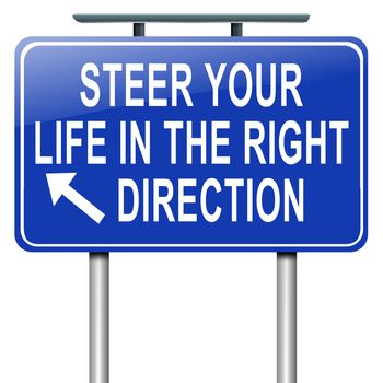 Illustration depicting a roadsign with a life direction concept. White background.