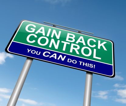 Illustration depicting a roadsign with a control concept. Sky background.
