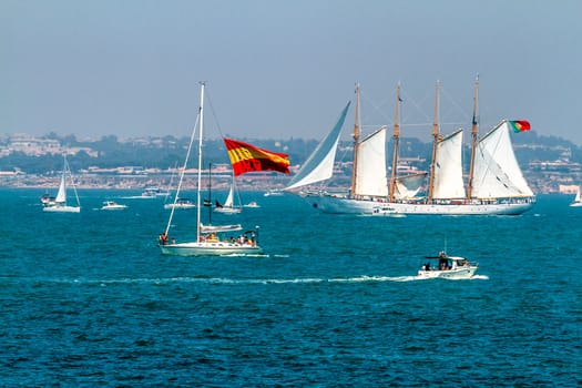 CADIZ, SPAIN - JUL 29: Portuguese Navy Ship, Creoula setting sail on the Tall ship races 2012 on July 29 , 2012, in Cadiz , Spain