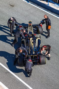 JEREZ DE LA FRONTERA, SPAIN - FEB 10: Romain Grosjean of Lotus Renault F1 entering to the pit on training session on February 10 , 2012, in Jerez de la Frontera , Spain