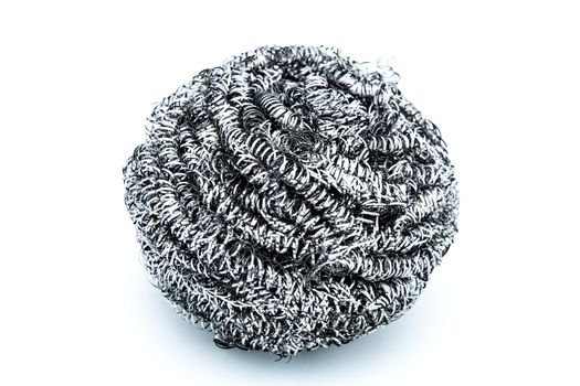 A steel wool dishwashing on a white background