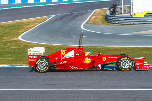 JEREZ DE LA FRONTERA, SPAIN - FEB 10: Fernando Alonso of Scuderia Ferrari F1 races on training session on February 10 , 2012, in Jerez de la Frontera , Spain