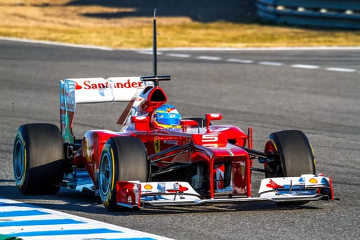 JEREZ DE LA FRONTERA, SPAIN - FEB 10: Fernando Alonso of Scuderia Ferrari F1 races on training session on February 10 , 2012, in Jerez de la Frontera , Spain