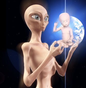 Concept image showing a newly born alien star child.