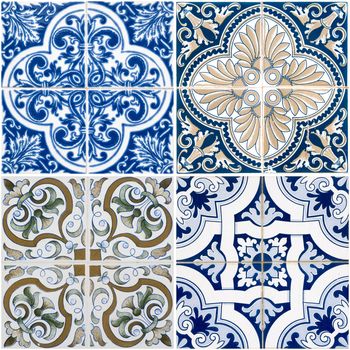 Colorful vintage ceramic tiles wall decoration.