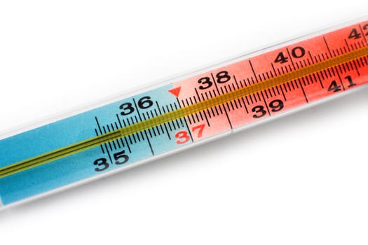 Celsius thermometer close-up on white background