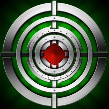 Metallic, green and red futuristic background with stylized target
