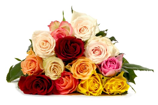 Bouquet of mixed roses. Taken on a white background.