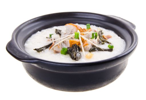 Porridge, pork Porridge (congee) served in claypot