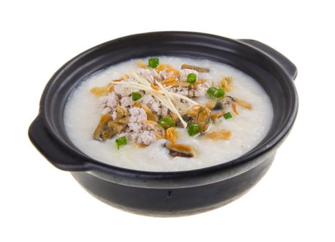 Porridge, pork Porridge (congee) served in claypot