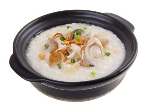 Porridge, abalone & chicken Porridge (congee) served in claypot
