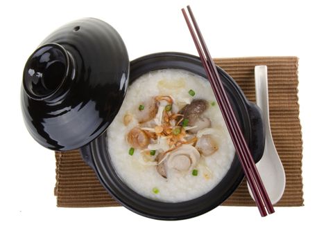 Porridge, abalone & chicken Porridge (congee) served in claypot