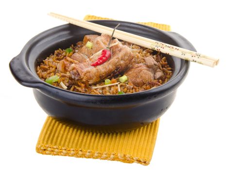 Claypot pork rice. asia chinese food