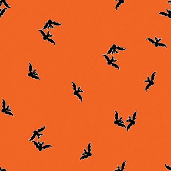 Seamless design of black bats on an orange background.