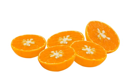orange sliced in half on white background
