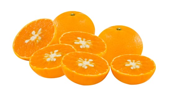 orange and half oranges on white