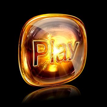 Play icon amber, isolated on black background