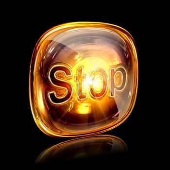 Stop icon amber, isolated on black background