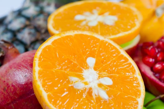 close up various of fresh tropical fruits