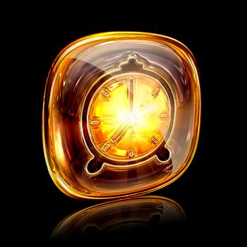 Clock icon amber, isolated on black background