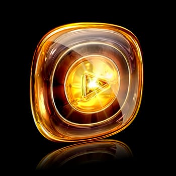 Play icon amber, isolated on black background