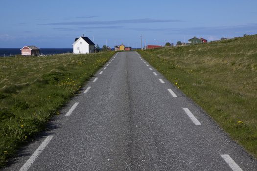 Road to village of Nordland on island of Vaeroy, Lofoten, Norway