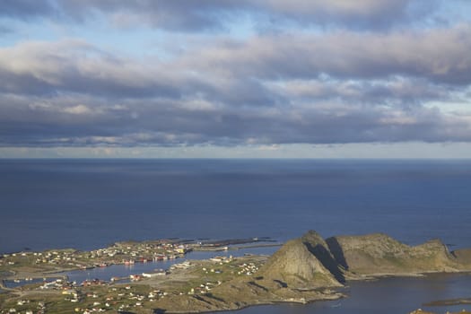 Town of Sorland on island of Vaeroy on Lofoten islands, Norway