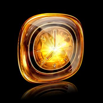 Clock icon amber, isolated on black background