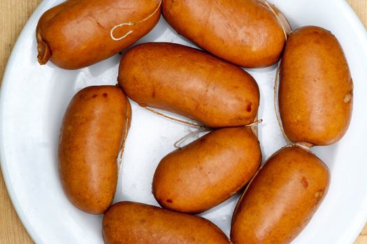 Detail of the raw pork sausages - Czech special sausage for grilling over a fire