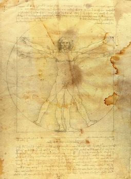 Grunge background Vitruvian man in grunge style