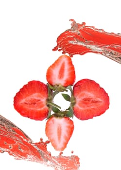 sweet red strawberry pieces in the water