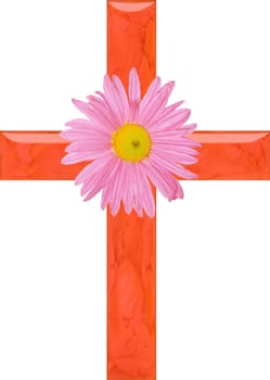 marble red cross with a flower on white background