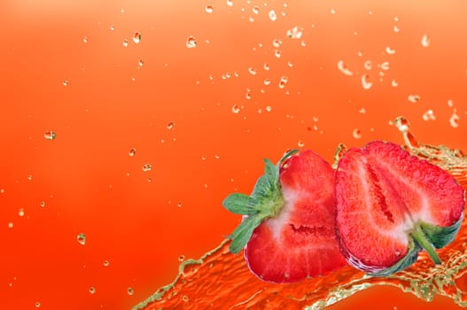 sweet red strawberry pieces in the water