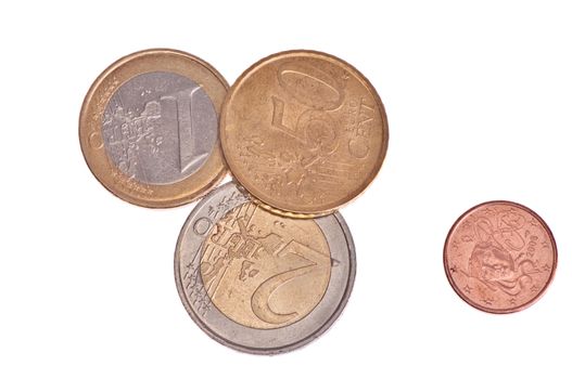 euro money for buying some goods on white background