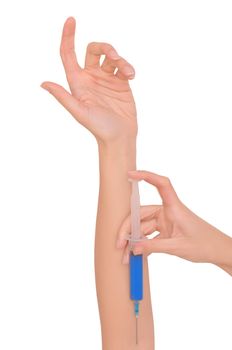 Woman use syringe with a new synthetic hard drugs for escape from reality