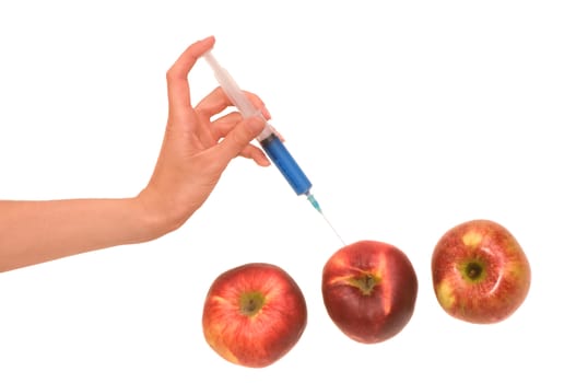 Woman make experiment with the apple