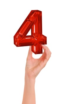 digit four in the hand on white background
