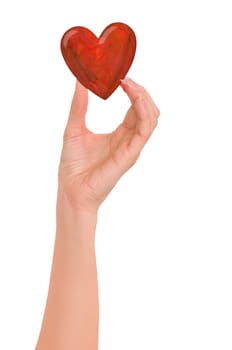 Woman holding red heart in the hand