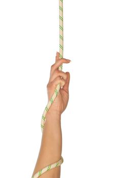 woman holding the string on gathering ones last strength to survive