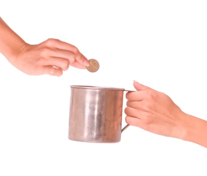 woman save money in the mug