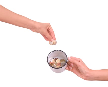 woman save money in the mug