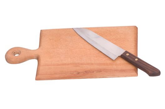 the board for meat with knife on the kitchen