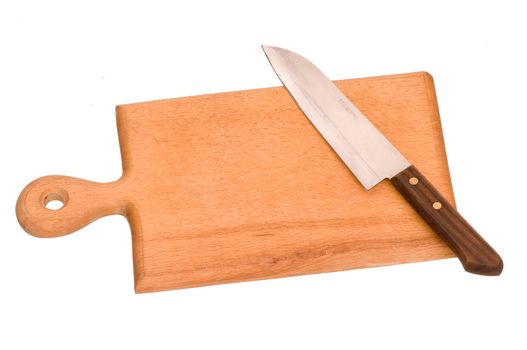 the board for meat with knife on the kitchen