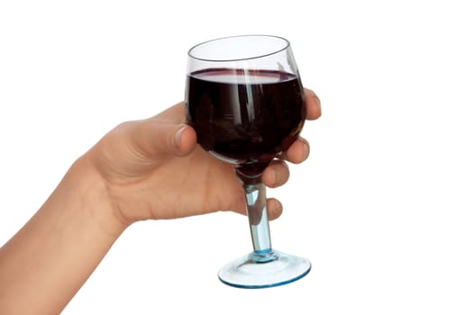 woman holding glass with red wine on the party